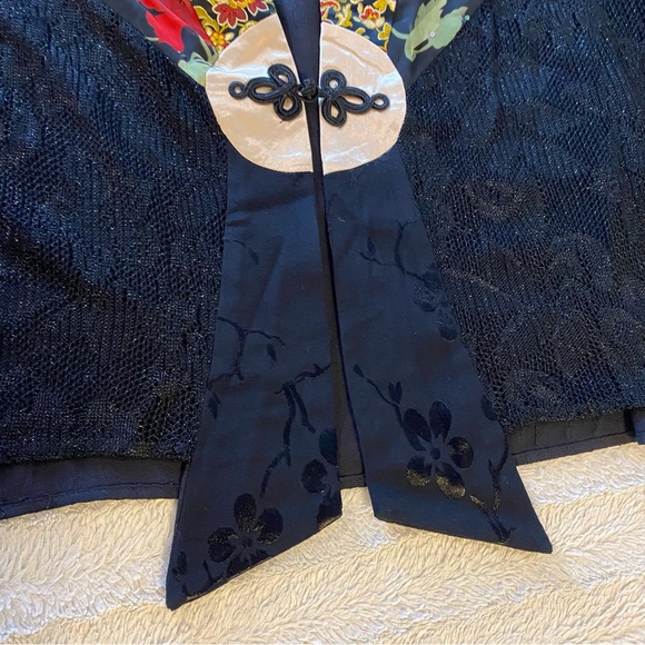 Spencer Alexis Red Black Floral Sheer Sleeve Velvet Detail Kimono Lace Size 2X - Picture 11 of 13